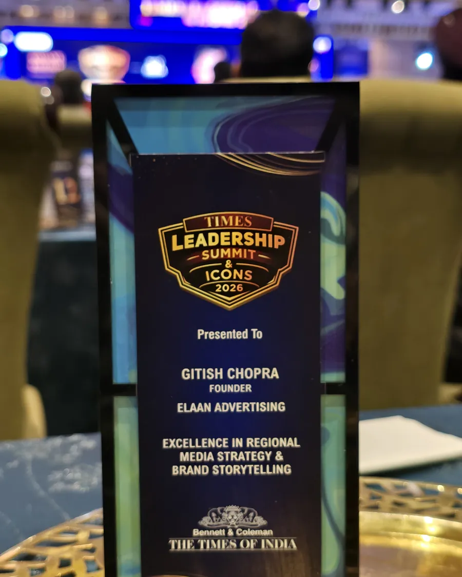 The trophy: Excellence in Regional Media Strategy and Brand Storytelling, presented to Gitish Chopra