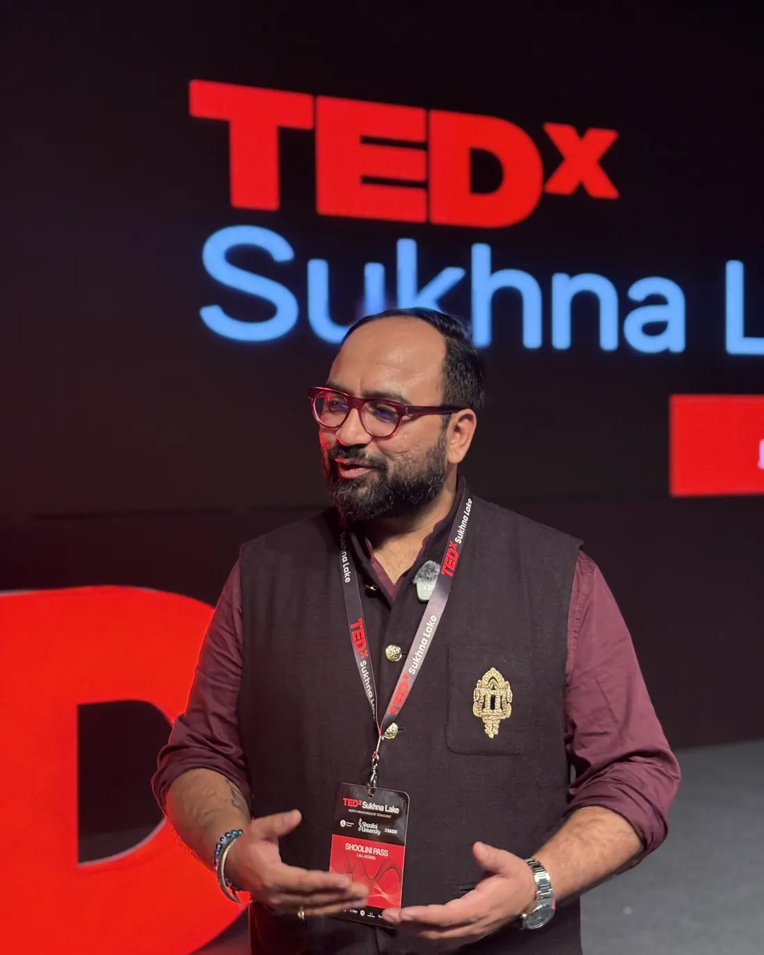 On the TEDx Sukhna Lake stage as Supporting Partner